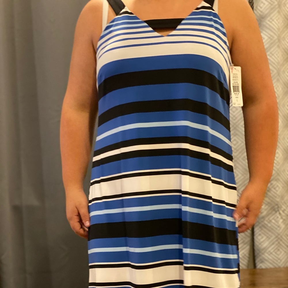 MSK Striped Blue, White and Black Shift Dress in Size Large - Picture 5 of 16